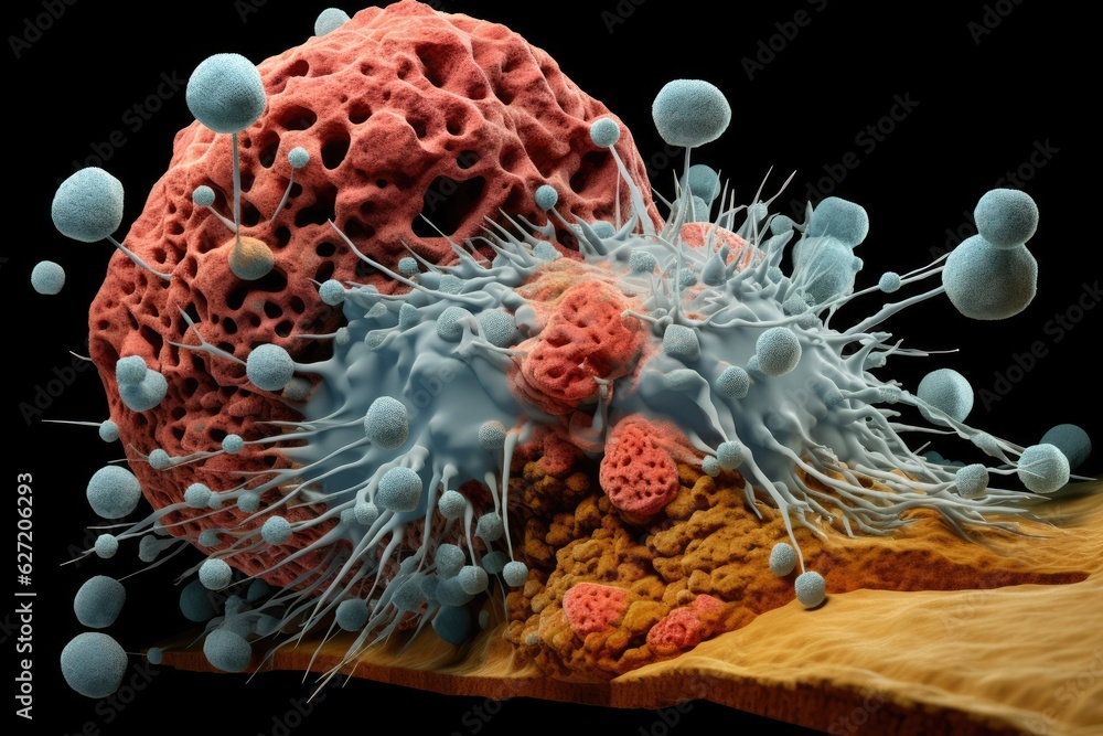 Aufkleber 3d render of a virus with microbe inside isolated on black, a 3d microscopic view of a tumor cell in