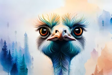 Foto op Canvas closeup of a white colored ostrich head, splash art  © Ibraheem