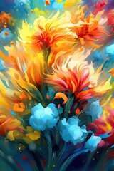 Vibrant Colorful Flowers in Lively Portrait Style Oil Painting Water Color Generative Ai