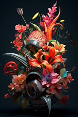 Vibrant Colorful Flowers in Lively Portrait Style Oil Painting Water Color Generative Ai