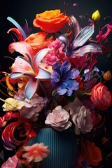 Vibrant Colorful Flowers in Lively Portrait Style Oil Painting Water Color Generative Ai