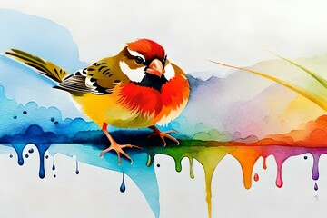 birds on a branch, splash art image , by generative Ai technology 