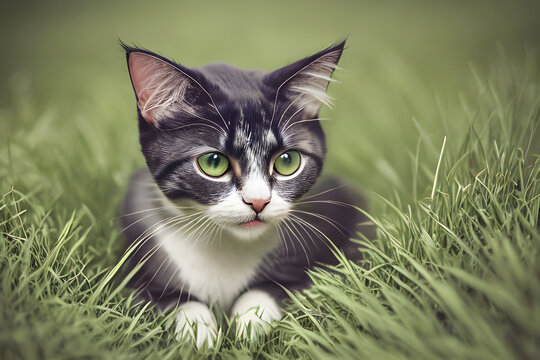a real photo cat sitting on the grass Generative AI