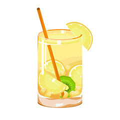 Cocktail lemonade with lemon and kiwi . Fresh fruit smoothies . Cartoon Vector Illustration eps 10