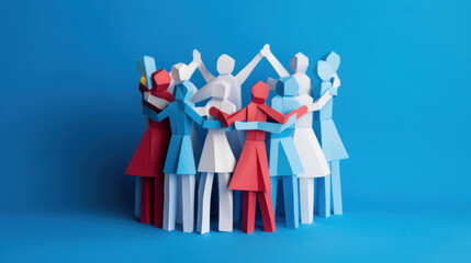 A group of paper people coming together. Concept for teamwork. - obrazy, fototapety, plakaty