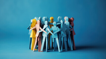 A group of paper people coming together. Concept for teamwork. - obrazy, fototapety, plakaty
