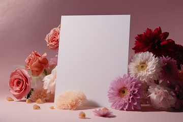 Obraz premium Close up of greeting card or invitation decorated with flowers and gradient background