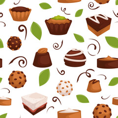Sweets and candies, chocolate seamless pattern