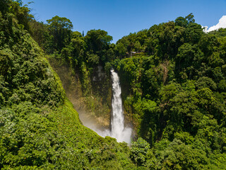 Nature of waterfalls and mountain with green forest. Lake Sebu. Mindanao, Philippines. Summer...