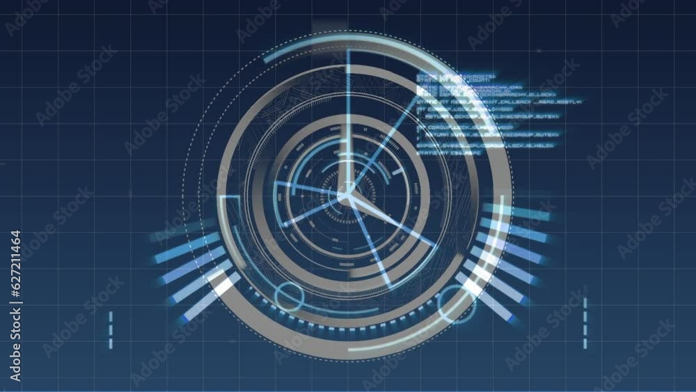 Poster Animation of clock ticking and data processing over green background