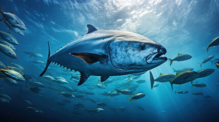 Big tuna in depths of the Mediterranean sea