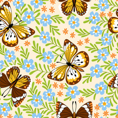 Butterflies and flowers seamless pattern - 627211603
