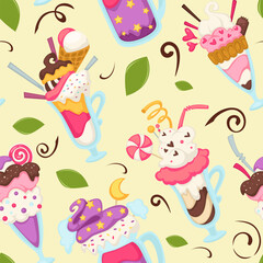 Ice cream served in glass straw, smoothie drink