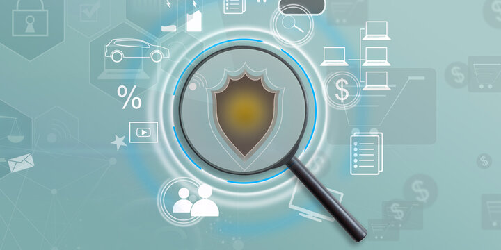 Magnifying glass and lock mark with blue background