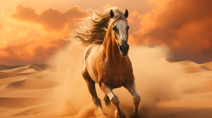 Fototapeta na wymiar Horse free run in desert dust