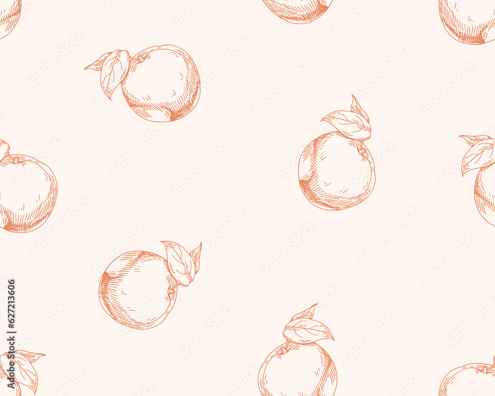 Poster seamless fruit pattern. apricots, monochrome repeating print in vintage retro style. hand-drawn endl