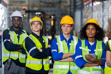 Team engineering worker technician, workshop manufacturing, Teamwork in industry factory. group professional technician industrial. warehouse worker.