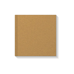 Blank kraft paper cover square book, notebook or magazine top view mockup template. Isolated on white background with shadow. Ready to use for your design or business. Realistic vector illustration.
