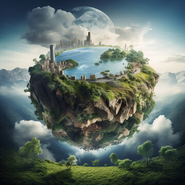 Full view of planet earth and nature landscape creative concept | World Environment Day | Save The Earth