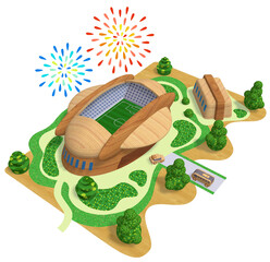 ウッディタウン-木製のスタジアムの3D未来イラスト