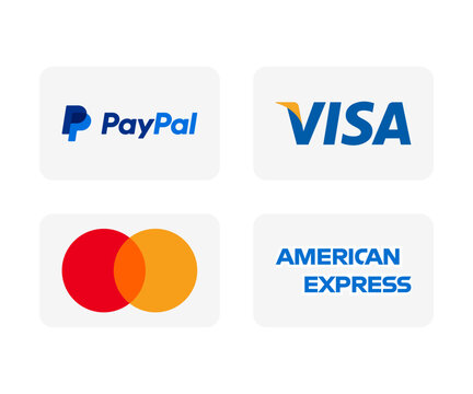 Kyiv, Ukraine - July 25, 2023 - company logo PayPal, Visa, Mastercard, American Express. Set of online payment methods systems. Editorial. Vector illustration