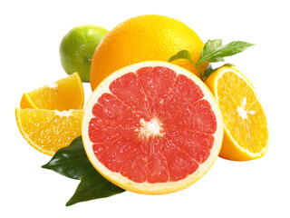 Citrus Fruits with Leaves - Transparent PNG Background - 627216615