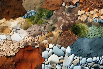 Stone, earth and plant texture background, created using generative ai technology