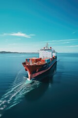 Fototapeta premium Cargo ship sailing in calm sea waters, created using generative ai technology
