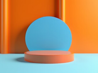 Abstract minimalistic contrast scene with geometric shapes. Orange and blue visualization AI