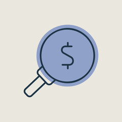 Looking for money. Dollar symbol magnifying glass