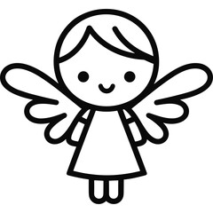 Cute angel fairy with wings outlined single icon svg vector outline