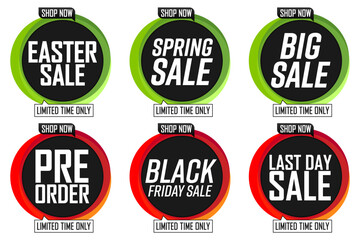 Set Sale banners design template, discount tags, vector illustration