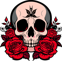 Skull with red roses