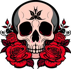 Fototapeta premium Skull with red roses