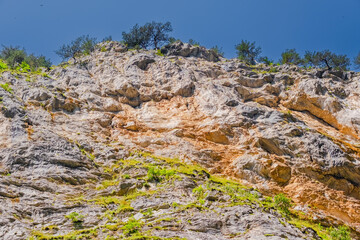 Trigrad gorge canyon of vertical marble rocks in rhodope mountains