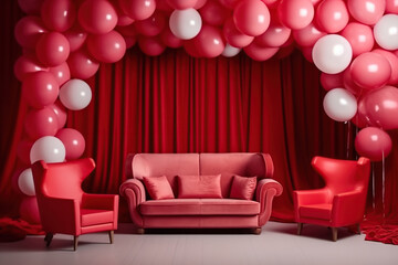 Birthday flat decorated with color balloons