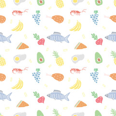 Seamless food pattern. Colored food background