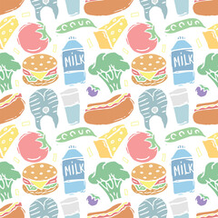 Seamless food pattern. Colored food background