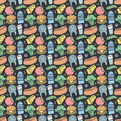 Fototapeta na wymiar Seamless food pattern. Colored food background