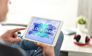 Blockchain concept on a tablet