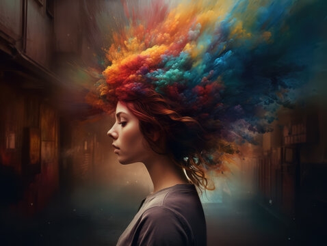 Human brain exploding concept