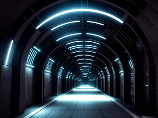 cyberpunk tunnel with neon lights, Generative AI
