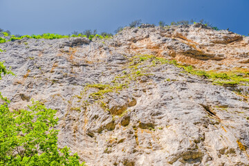 Trigrad gorge canyon of vertical marble rocks in rhodope mountains