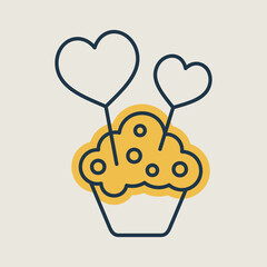 Cupcake with two hearts vector icon