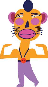 Funny clockwork monkey athlete with a funny face and big lips. Vibrant Strange ugly Halloween characters