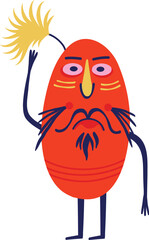 Strange Halloween character in tribal suite and glasses . Cute bizarre comic characters in flat hand drawn style