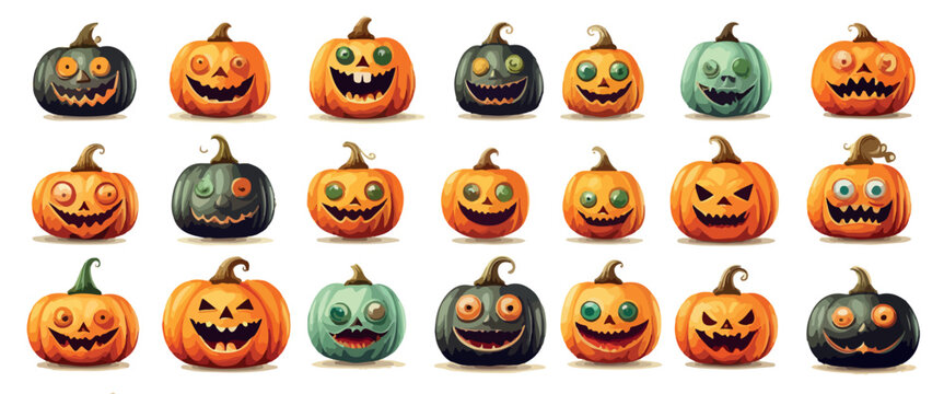 Banner set Halloween pumpkin icons, postcard background Cartoon vector Illustration
