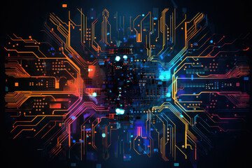 Abstract futuristic circuit board, Illustration high computer technology bright color background