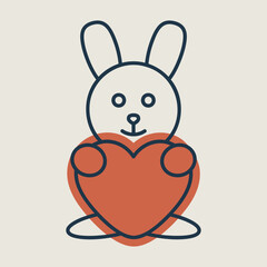Cute plush rabbit with heart vector icon