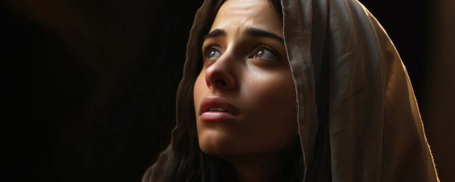 Portrait of a beautiful young biblical woman with copy space